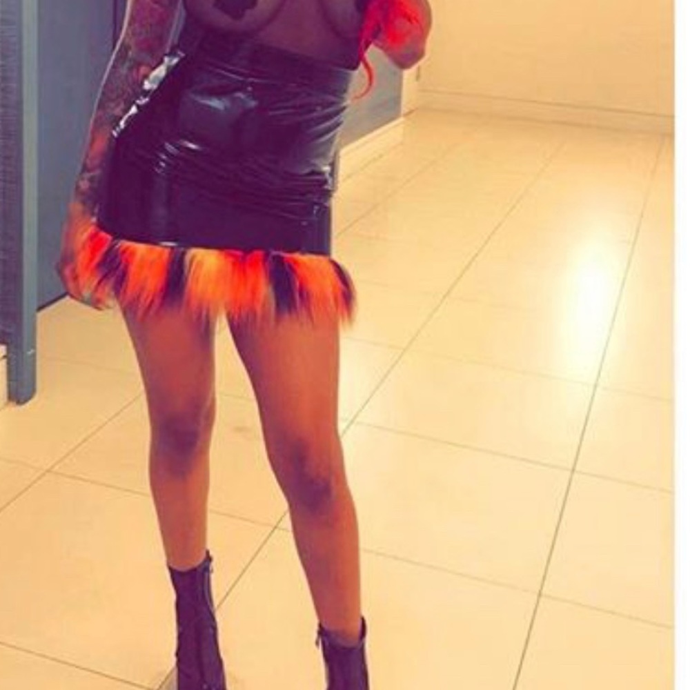 black patent high waist  fur skirt